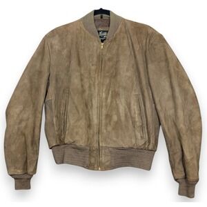 Sears Roebuck Bomber Jacket Mens 42 Tan The Leather Shop Suede Vintage 70s Talon